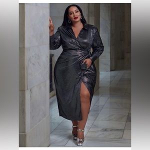 ELOQUII sparkle satin wrap dress